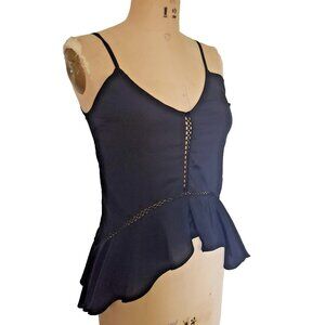 Y2K lack strappy ruffled tank top shirt XS with eyelet lace details